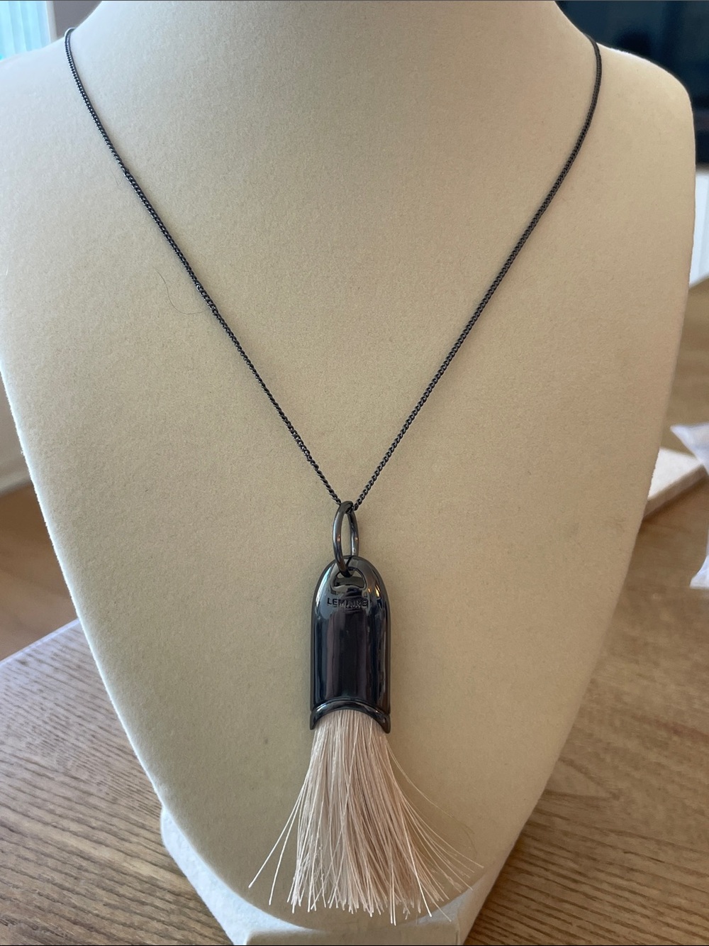 Lemaire Gunmetal Pendant Necklace with Blonde Tassel